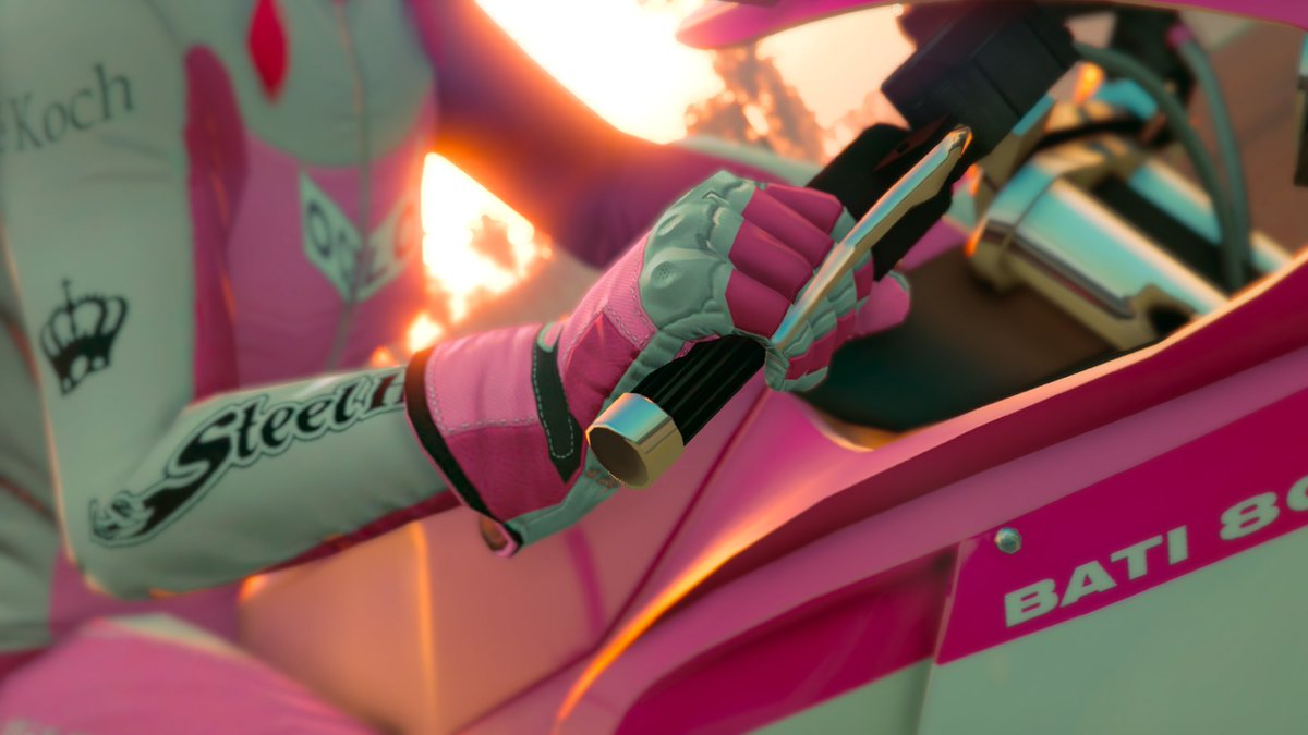 georgemspiggott's tweet photo. Hot off the press. #Bati #girl #g1Na #rides #pink. #GTA5 #GTAPhotoghrafers #RockstarEditor #Supervises #photography https://t.co/r6fGGcPPMJ