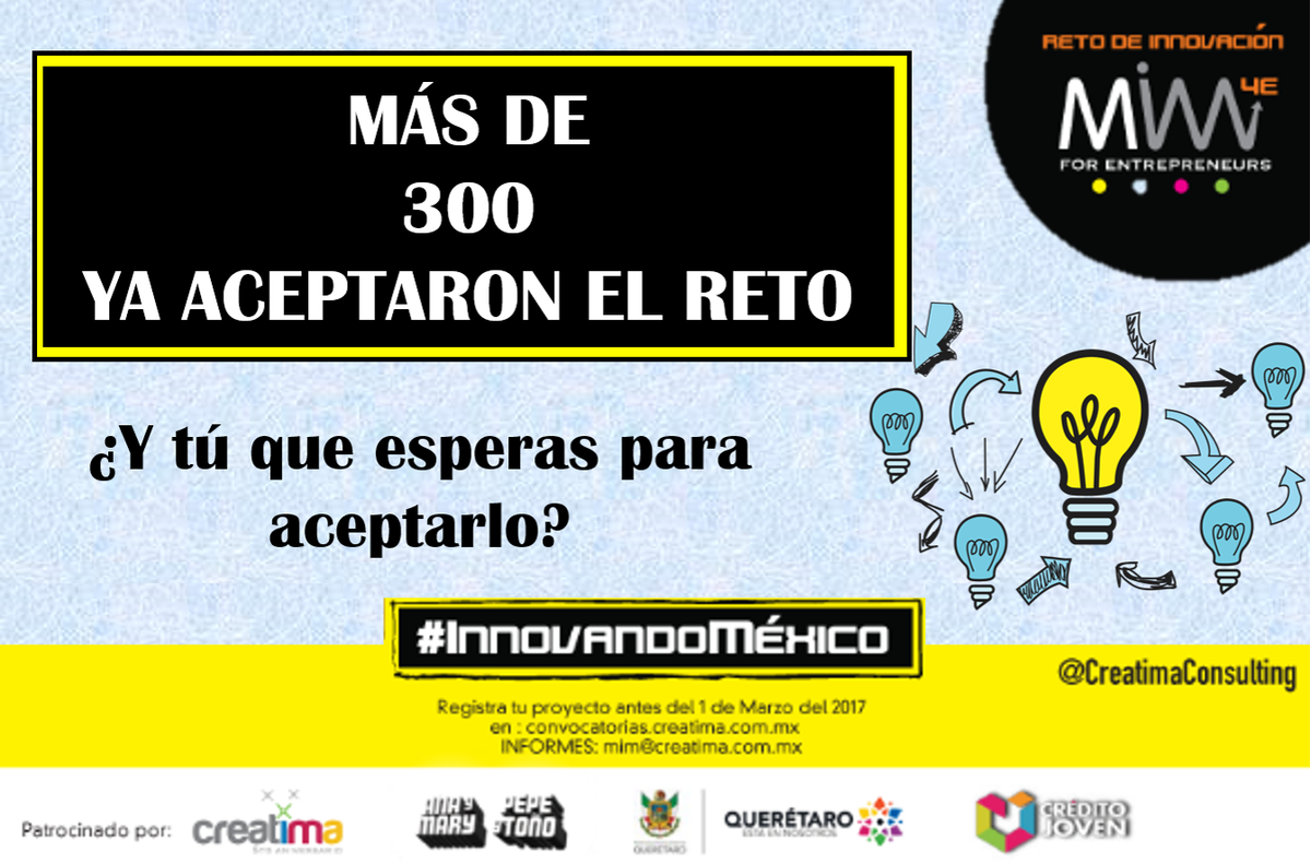 ollinorg's tweet photo. Te invitamos a participar en el Reto #InnovandoMéxico de @creatimaoficial 
registra tu proyecto antes del 21 de marzo :) https://t.co/YdWRFauLpU