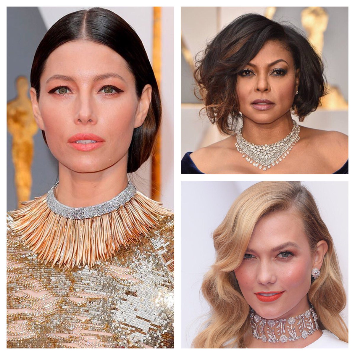 thefintouch's tweet photo. Some gorgeous neckpieces we admired at the Oscars 2017 😍😍😍 @TherealTaraji @JessicaBiel @karliekloss https://t.co/5fJwmxOPvc