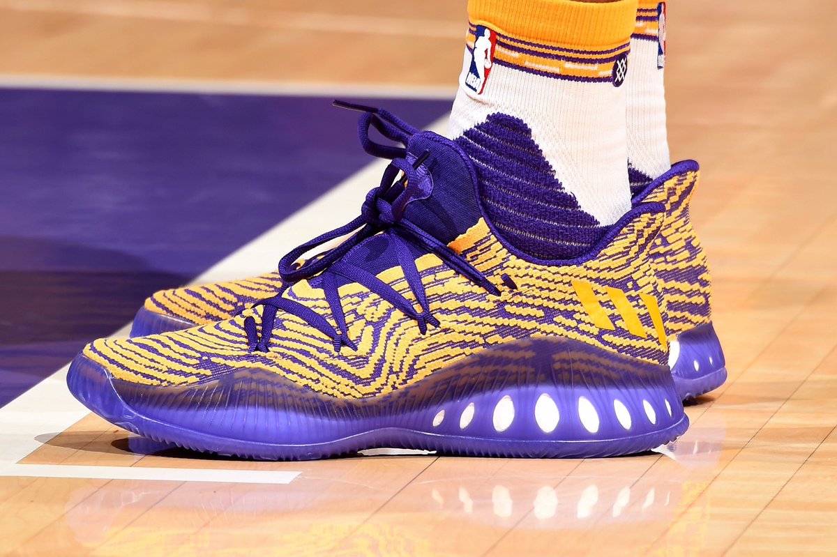 KicksOnCourt_'s tweet photo. A closer look at the adidas Crazy Explosive Low @Lakers PE worn by @B_Ingram13 vs. San Antonio https://t.co/PMpYTyWAxS