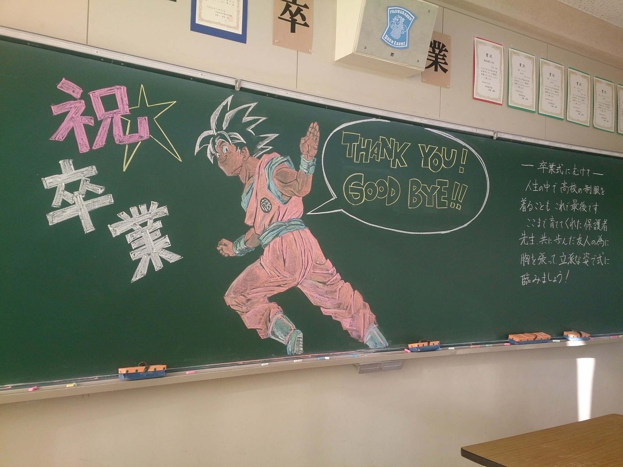 パンダさん 今日の黒板 先生のドラゴンボール愛はさんざん知ってたけど 今日描くか ｗｗ 卒業式今日じゃないけどねｗ T Co Eitwlruk0s Twitter