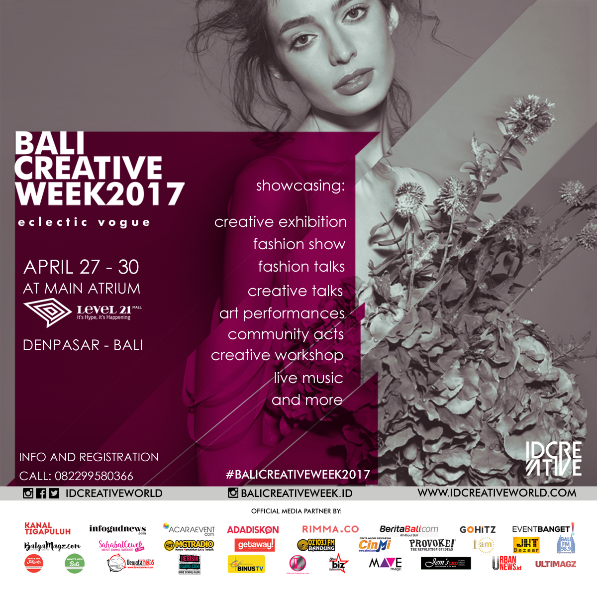 AdaDiskon's tweet photo. Mark your calendar, Creativers! Now it's time for Bali! #BaliCreativeWeek2017 April 27-30 #Level21Mall by #idcreativeworld https://t.co/RPIUxWmbo6