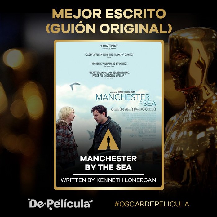 Wdepelicula's tweet photo. El Oscar a Mejor Guión Original es para Kenneth Lonergan por "Manchester By The Sea" #Oscars2017 #OscarDePelícula https://t.co/eSxKkdOFko