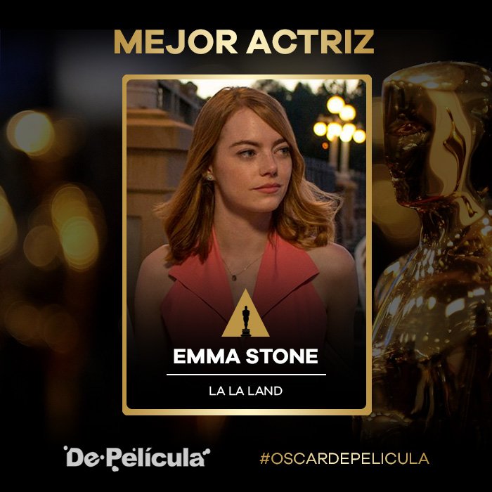 Wdepelicula's tweet photo. Y el Oscar a Mejor Actrix es para Emma Stone por "La La Land" #Oscars2017 #OscarDePelícula https://t.co/IsA2JNP6yU https://t.co/qxPkUhSd6r
