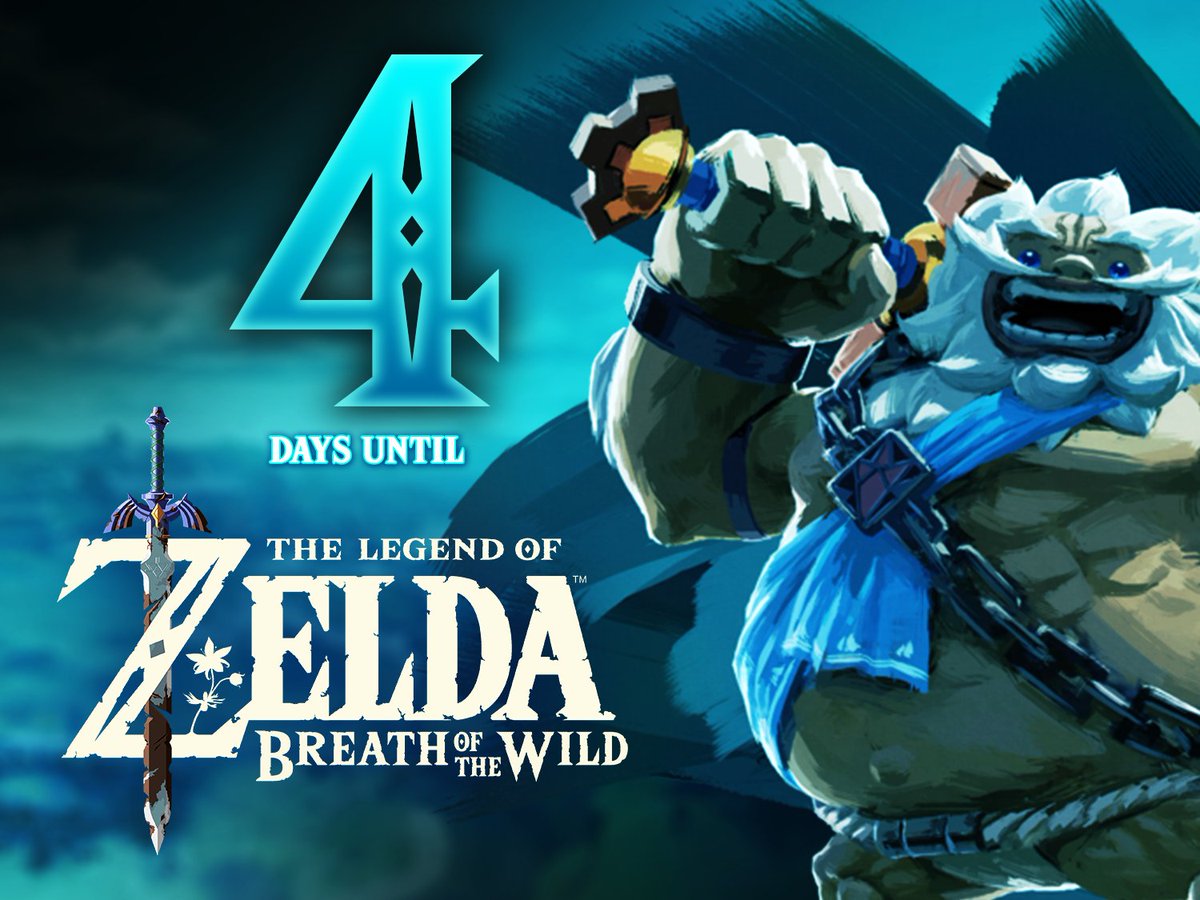 DaysTilZelda's tweet photo. The Legend of Zelda - Breath of the Wild will be released in 4 Days! https://t.co/vhvfeVsp4y