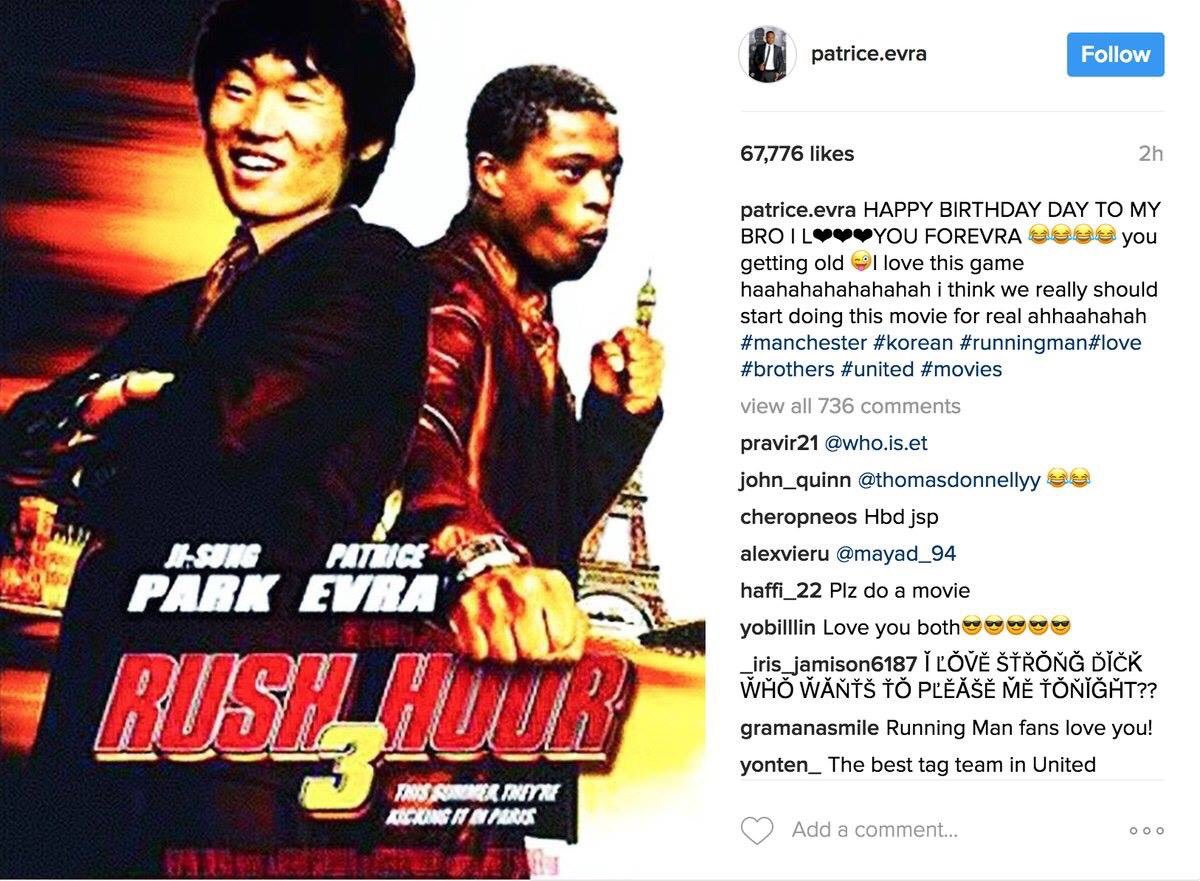 Patrice Evra\s happy birthday message to Park Ji-Sung... 