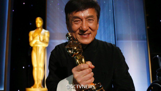 CGTNOfficial's tweet photo. Chinese action star #JackieChan receives an honorary #Oscar after more than 50 years in the movies https://t.co/ryLh8tfvLr