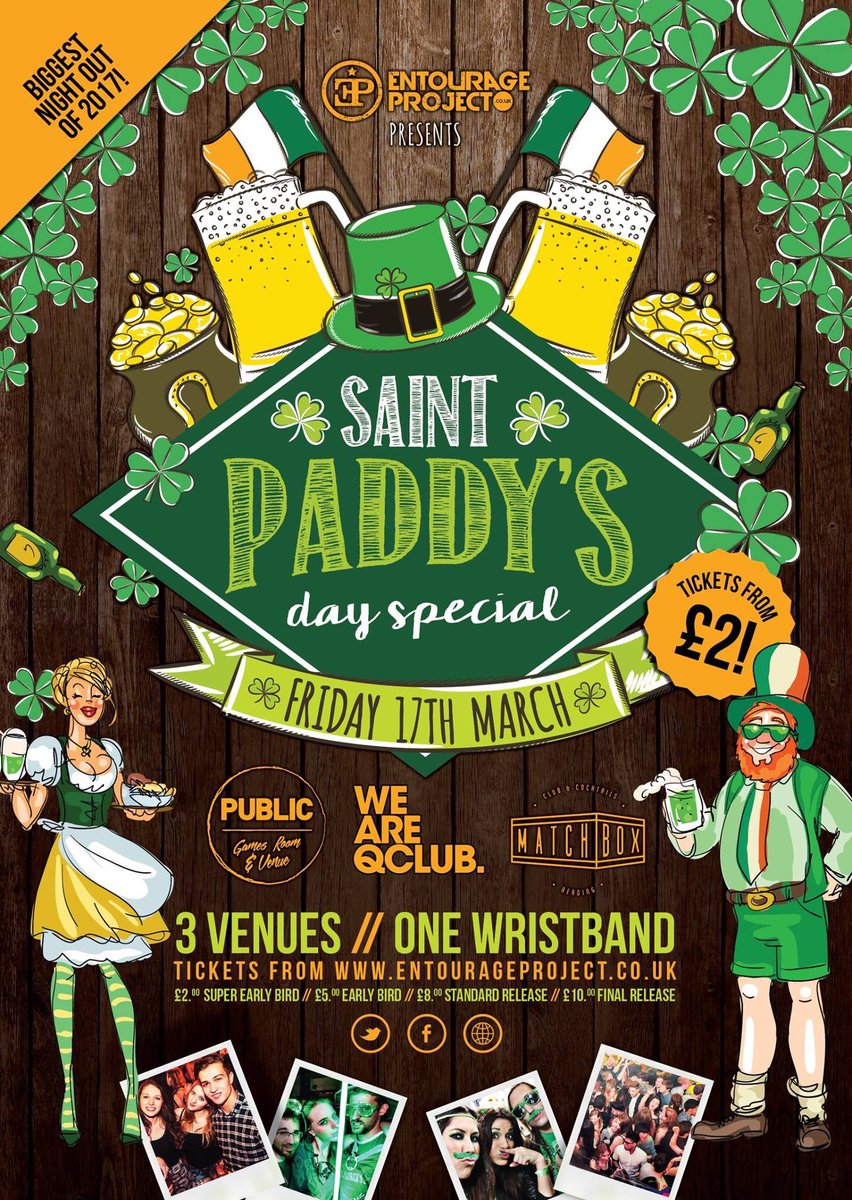 EP_Reading's tweet image. *** ANNOUNCMENT - £2 TICKETS FOR THE ST PADDYS DAY SPECIAL WILL BE SOLD OUT BY 6PM TONIGHT! ***
 
Grab yours now to avoid paying more!