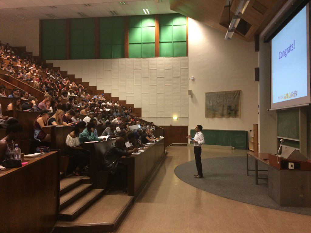 Paul_Maughan's tweet photo. Packed first PGDA 2017 lecture. Head of College, Goolam Modack, doing his thing! #pgda2017 #we(ca)n https://t.co/gtpvu5YSmi