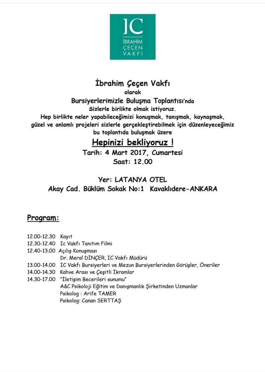 Ankara'da bulunan tüm bursiyer ve mezun bursiyerlerimizi bekliyoruz. 

Sevgiler