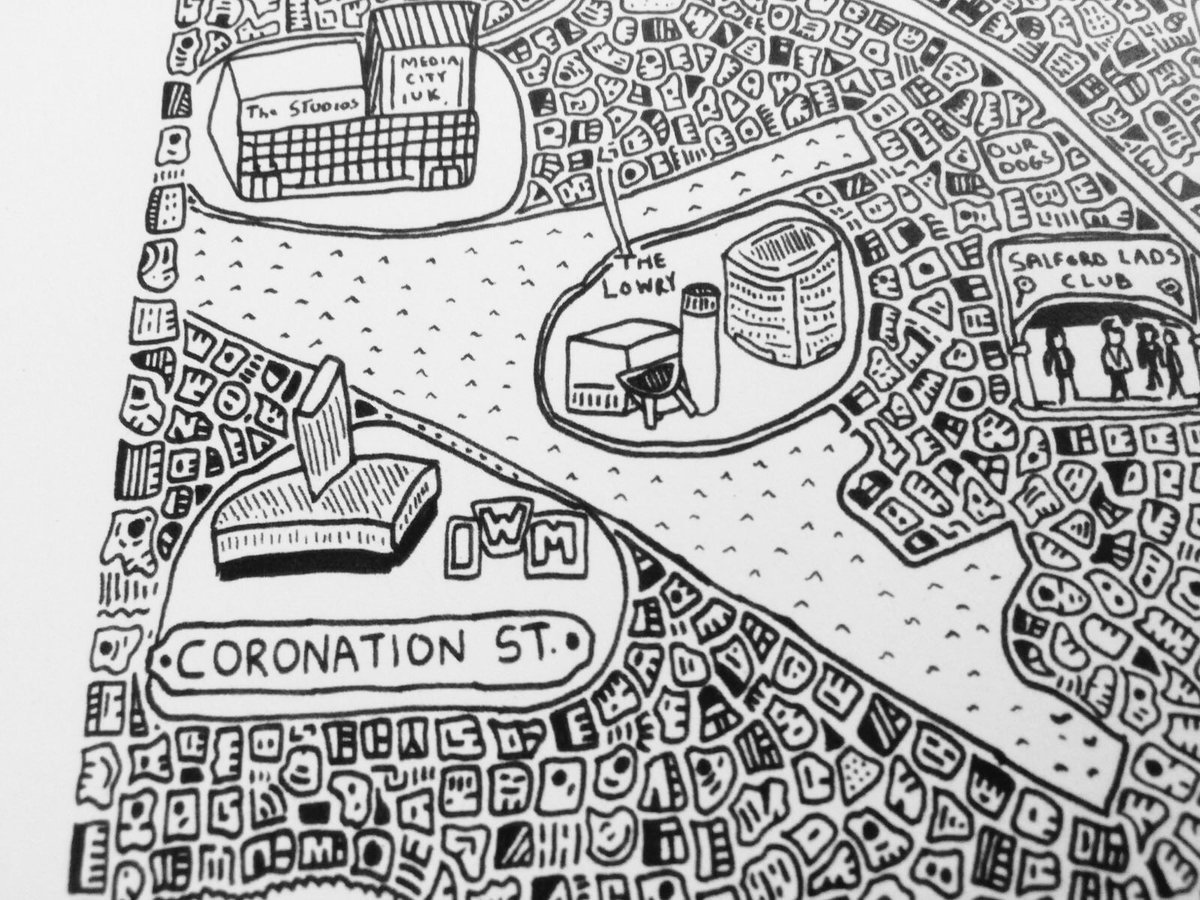 Dave Draws On Twitter MediaCity On My Salford Doodle Map Prints Dave Draws On Twitter MediaCity On My Salford Doodle Map Prints