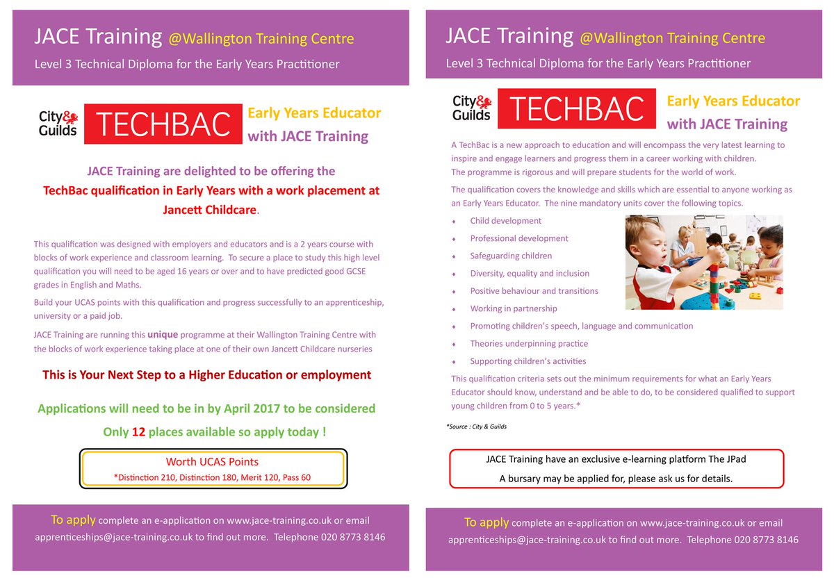 JACETraining's tweet image. JACE is offering the #TechBac qualification with a placement at @JancettGroup for 16-18 year olds. To apply, visit:
goo.gl/6imFuy