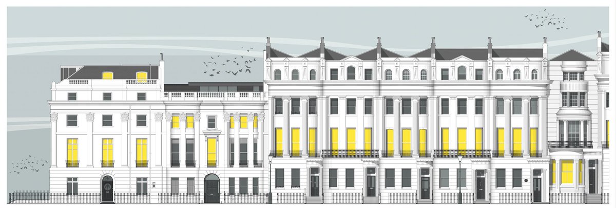 LinescapesUK's tweet photo. Brunswick Square West elevation (part). Part of a private commission, ready to  print and frame #brunswicksquare #Brightonlandmarks https://t.co/leAr7At0GI