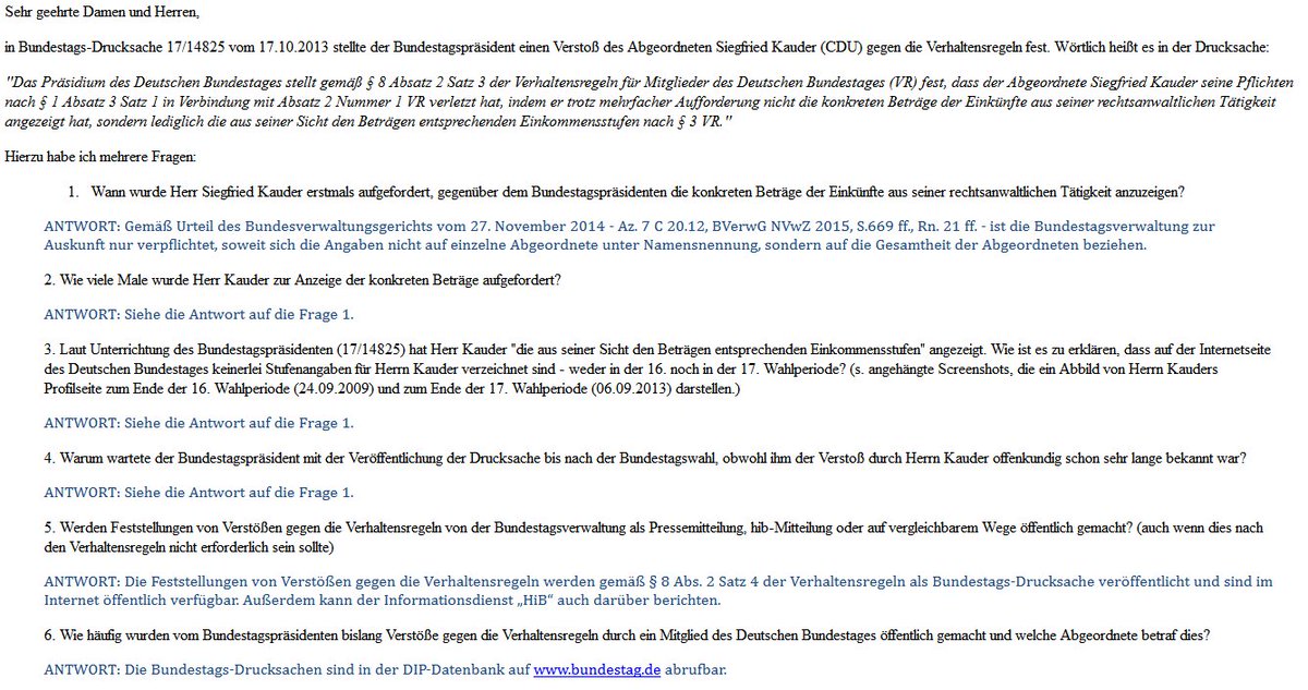 a_watch's tweet photo. Ein (ehem.) MdB verstößt gg. Transparenzpflichten. Wir befragen dazu die Bundestagsverwaltung - und das ist ihre Antwort (in blau): https://t.co/xuVBZZn2gF