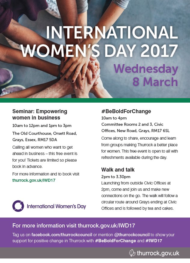 Come along and celebrate #IWD17 on Wednesday March 8th between 10am-4pm in Grays with <a href="/thurrockcouncil/">Thurrock Council</a>