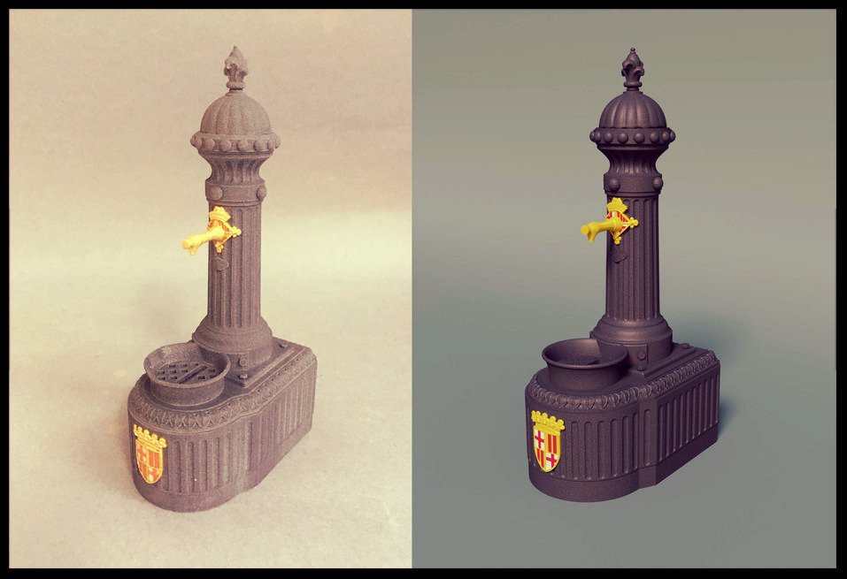 buy3d_bcn's tweet photo. Barcelona water fountain: final 3D printed piece on left; 3D render on right. Designed wit… https://t.co/hcNNXvKPb6 https://t.co/iJsBdSzxkv