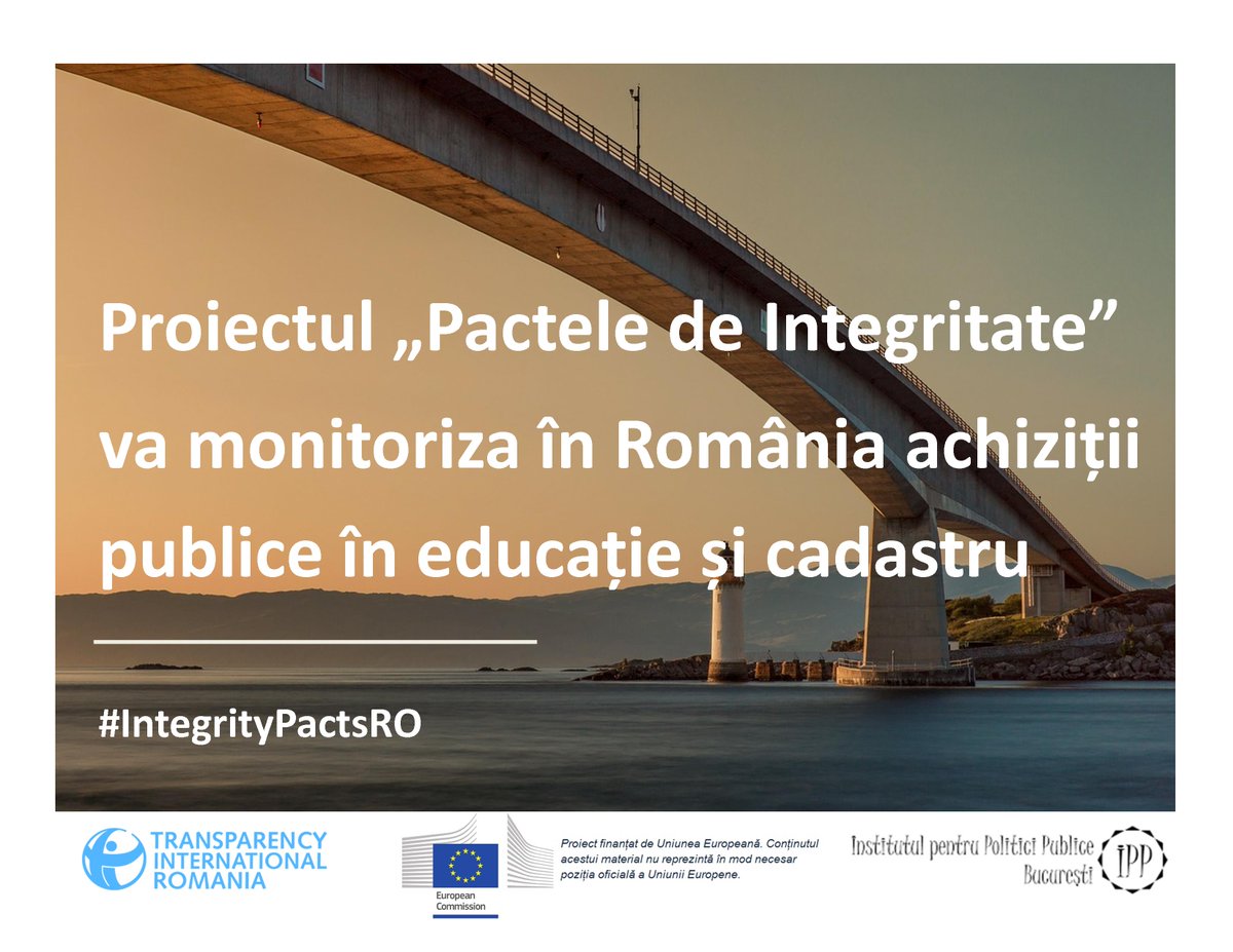 Proiectul „Pactele de Integritate” va monitoriza în România achiziții publice în educație și cadastru Pentru info => goo.gl/RrSNZ7