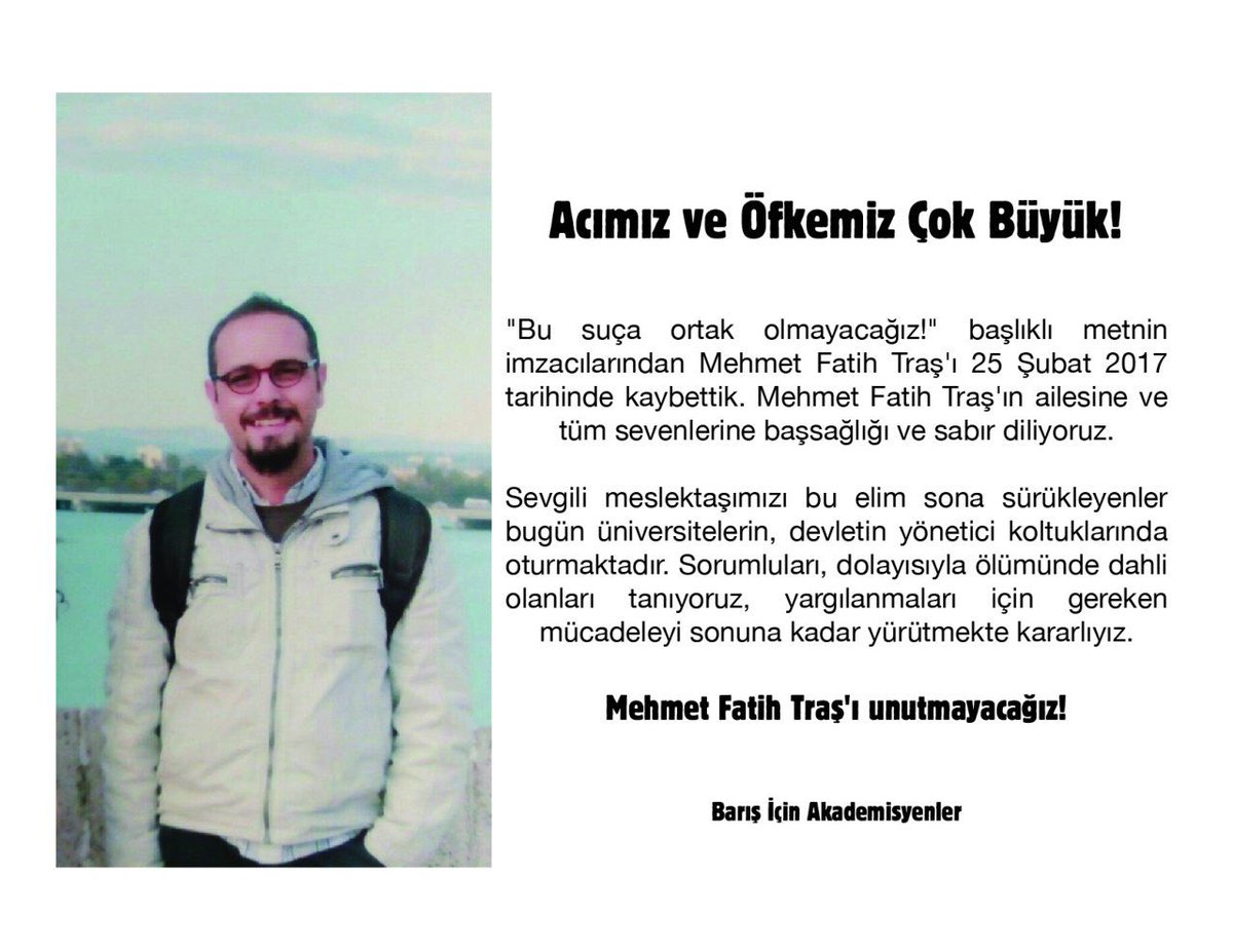 Acımız ve öfkemiz çok büyük, hepimize başsağlığı diliyoruz.
Adalet için sonuna kadar mücadele sözümüz!
#MehmetFatihTraş
#İntiharDeğilCinayet