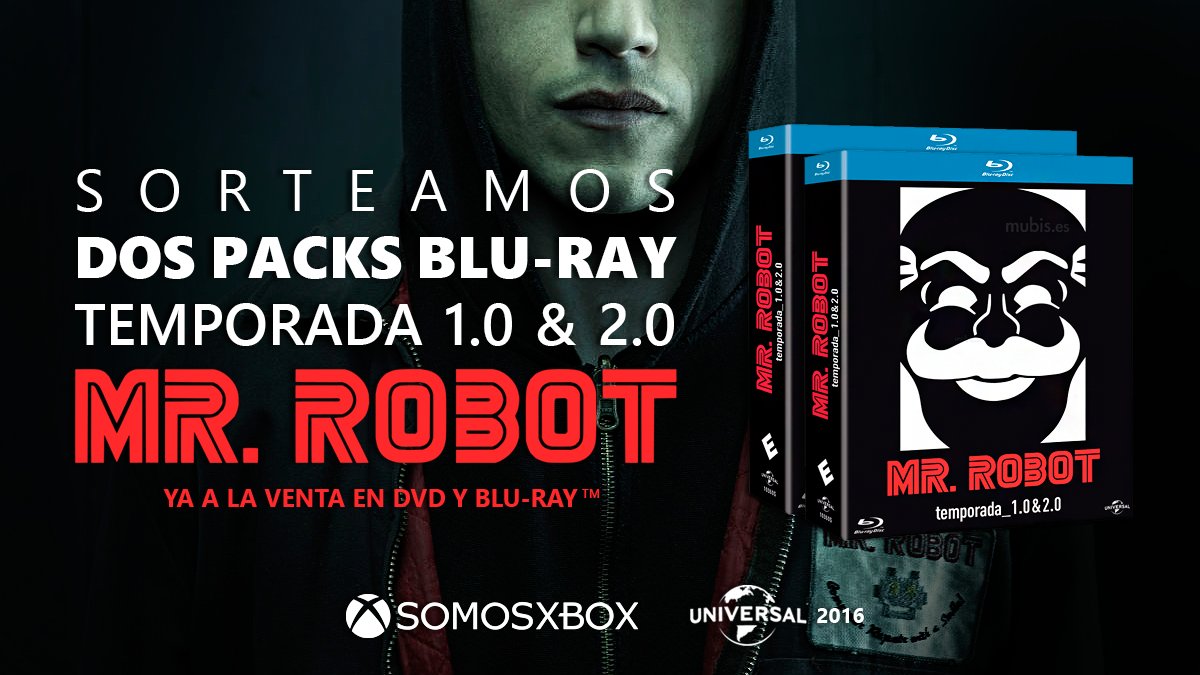 SomosXbox's tweet image. ¡Sorteo express 72h! Haz Follow y RT a este tweet y participa en el sorteo de un pack con las 2 primeras temporadas de Mr.Robot en Blu-Ray