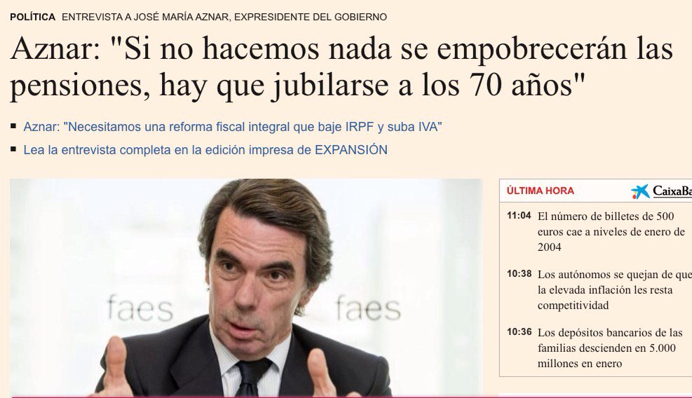 Hay q tener la cara de cemento para decir estas cosas. Aznar lleva 13 años con casi 80.000€ de pensión vitalicia.