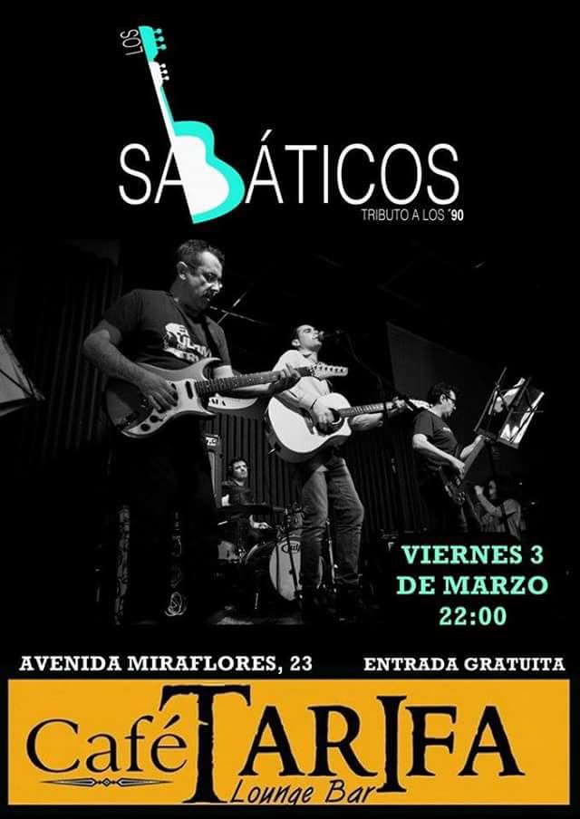 Ese viernes LOS SABÁTICOS EN #cafetarifaloungebar #Sevilla Tributo a la música de los 90!