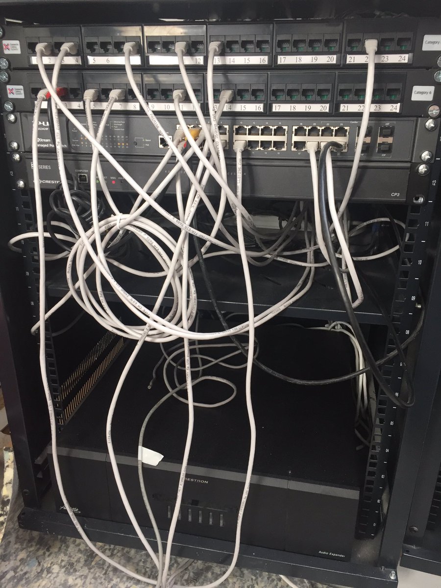 Enhanceautoma's tweet photo. Oh dear. Another companies job to sort out. A mess. Nothing labelled. Wrong a cabling used. #notliveinstall #creston https://t.co/QbObD4U1O9