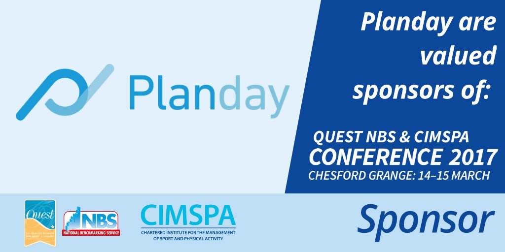 Delighted to have <a href="/Planday/">Planday</a> as sponsor for <a href="/QuestInLeisure/">Quest</a> <a href="/cimspa/">CIMSPA</a>  2017 conference! Not to be missed cimspa-conference.org
