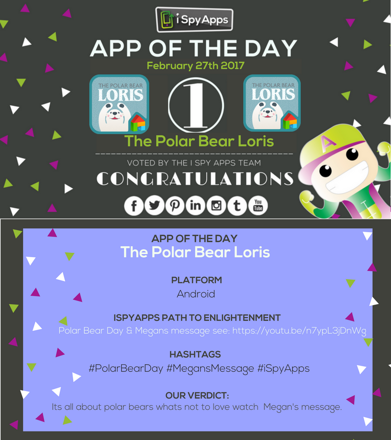iSpyAppsFemale's tweet photo. For #NationalPolarBearDay, as well as promoting our #AppOfTheDay, we'd like to give a shout out to #MegansMessage! https://t.co/BqK61v0uan https://t.co/xGGUZZkEZc