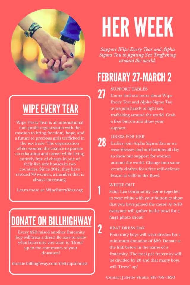 cassswhit's tweet photo. Stop by @AST_SAINTLEO's table outside of the SAB today until 2PM to learn more about #HerWeek & #WipeEveryTear! https://t.co/WRrt5LQJTj