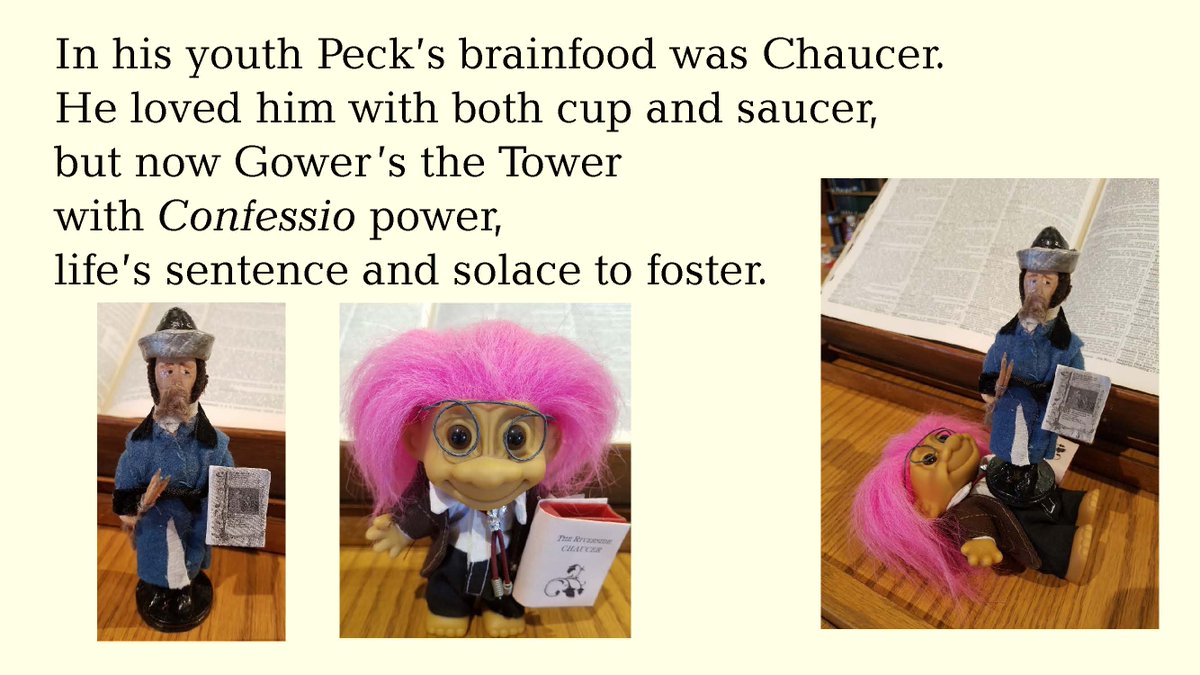 METS_Texts's tweet image. #moralmonday Just 1 conversion: Chaucer&apos;s club to Gower&apos;s fan, as related by Russell Peck (ft &quot;young Russell&quot;) #METSaprille #medievaltwitter