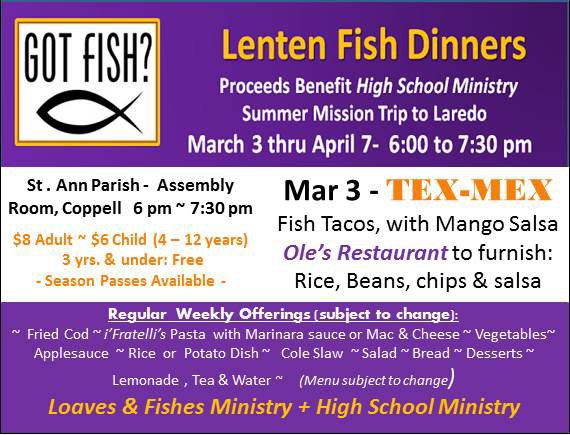 StAnnCatholic's tweet photo. In case you were wondering..  Here's what's on the menu this Fish Friday!! https://t.co/cQSVJOeFgw
