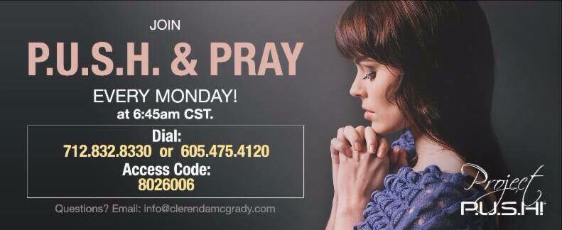 CleRendaMcGrady's tweet photo. We start in 10 min! P.U.S.H. &amp; Pray Call Details Dial-in#: (712) 832-8330 Access Code: 8026006 #ProjectPUSH https://t.co/v2HeH4wDJU