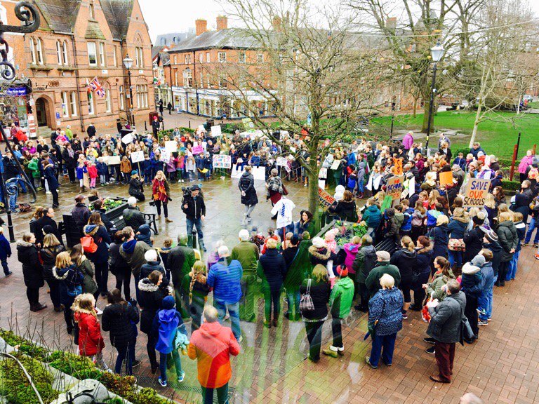 PoliceNantwich's tweet image. The Town Square was as busy as ever for today&apos;s well organised peaceful protest against cuts to education budgets 📝