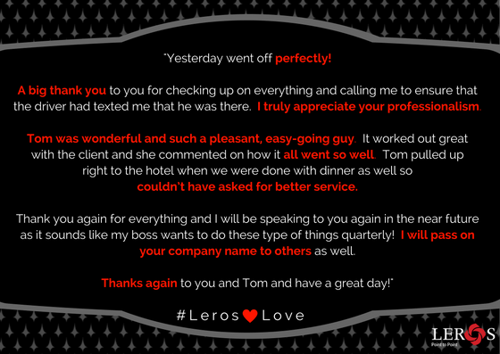 LerosLimos's tweet photo. #MotivationalMonday We love our clients! #LerosLove #CustomerService #Travel #Drive #Motivation #GreatService https://t.co/q6lRoVg4nR