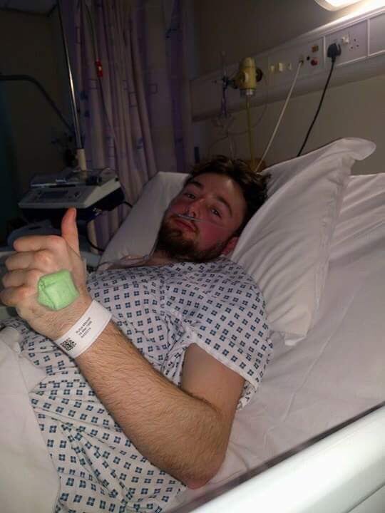 CuthsFC's tweet photo. C Team captain Rufus Mitchell gives fans the thumbs up after emergency surgery on his calf. He has been ruled out for the rest of the season https://t.co/aapNDjF8ST