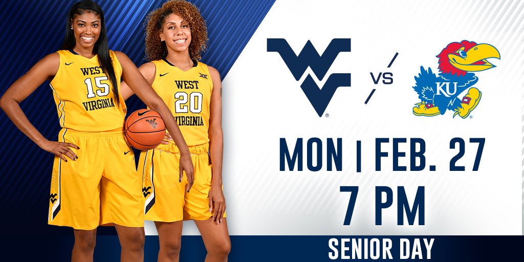 WVUWBB's tweet photo. GAMEDAY! WVU hosts Kansas tonight at 7pm, as we will honor seniors Lanay Montgomery &amp; Desiree Rhodes before the game. https://t.co/cJD8bW1KrH