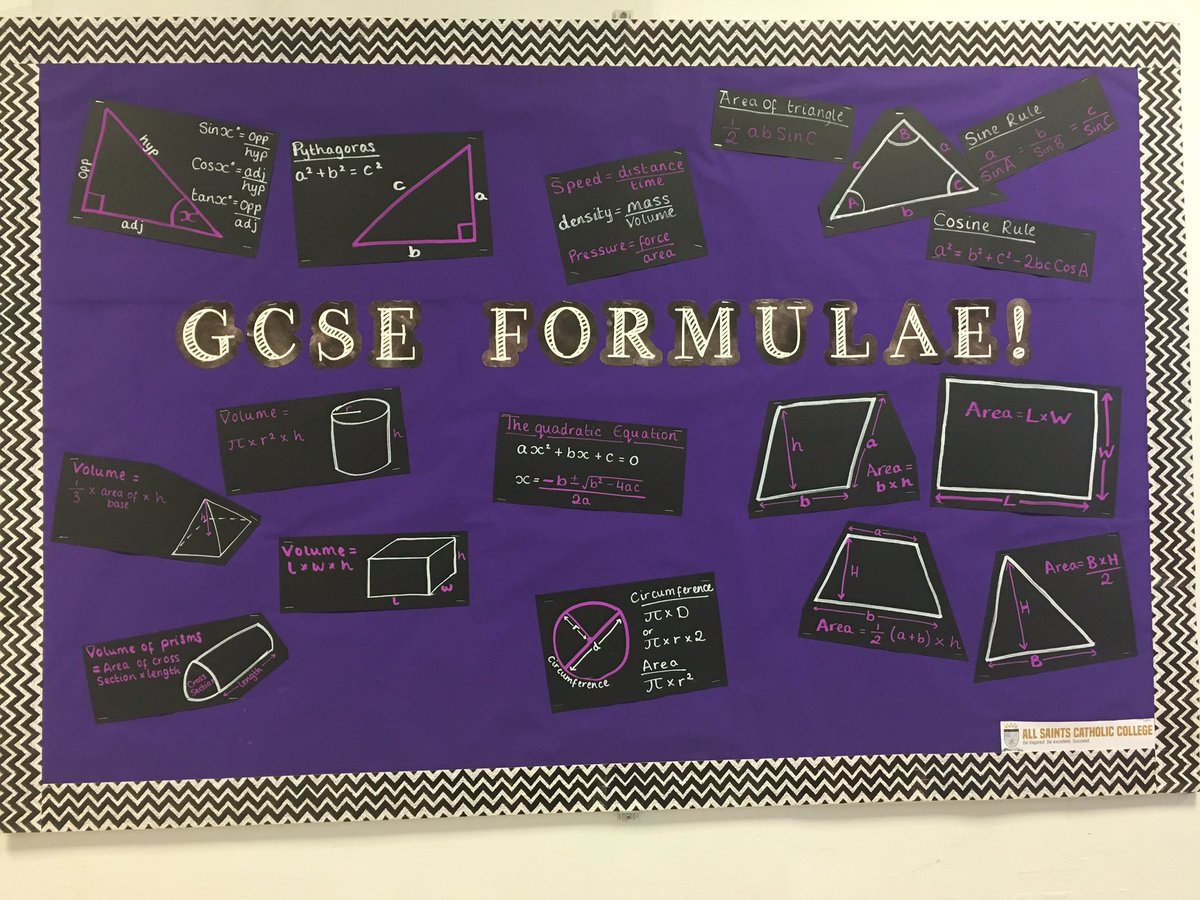 GCSE Formulae board in Miss Lister's room - all the formulae you need to know for your exams this summer!