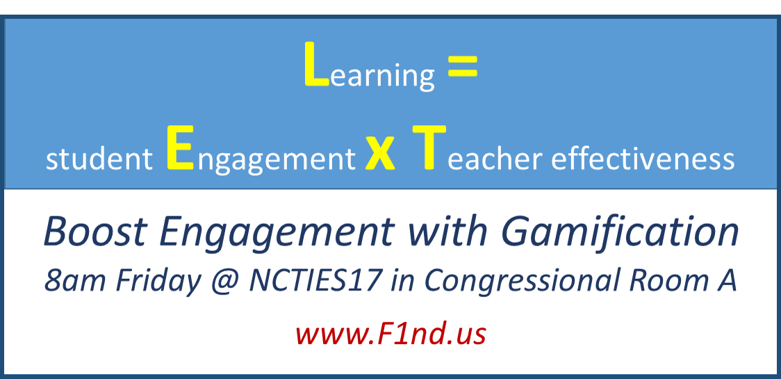 RobinBrittJr's tweet photo. L=ExT. Learning = (student Engagement) x (Teacher effectiveness). Learn to boost E on #FridayAt8 at #NCTIES17. https://t.co/1S6oQXEvGR https://t.co/oB5c8GChtf