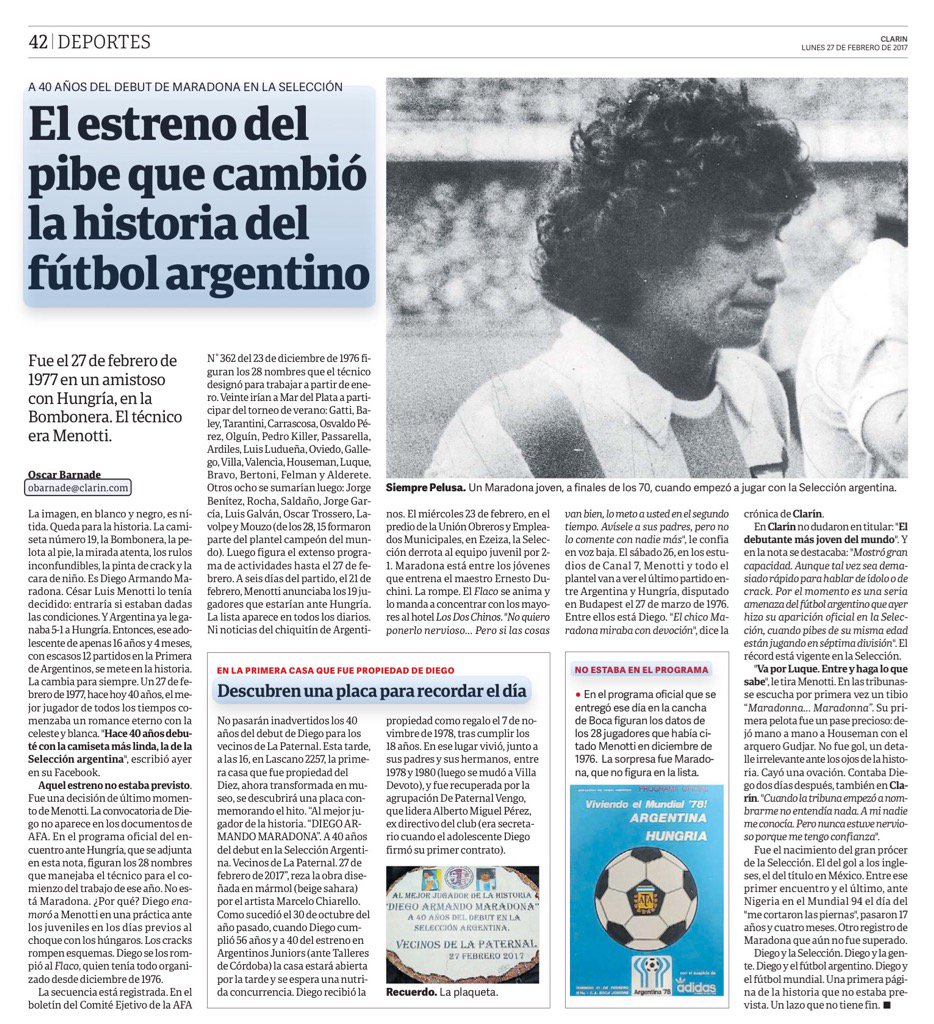 ChavoFuchs's tweet photo. 40 años del debut de #Maradona en @Argentina .
40 años de amor. 
Gran recuerdo de @OscarBarnade  en @Clarin_deportes https://t.co/fqDprn9pir
