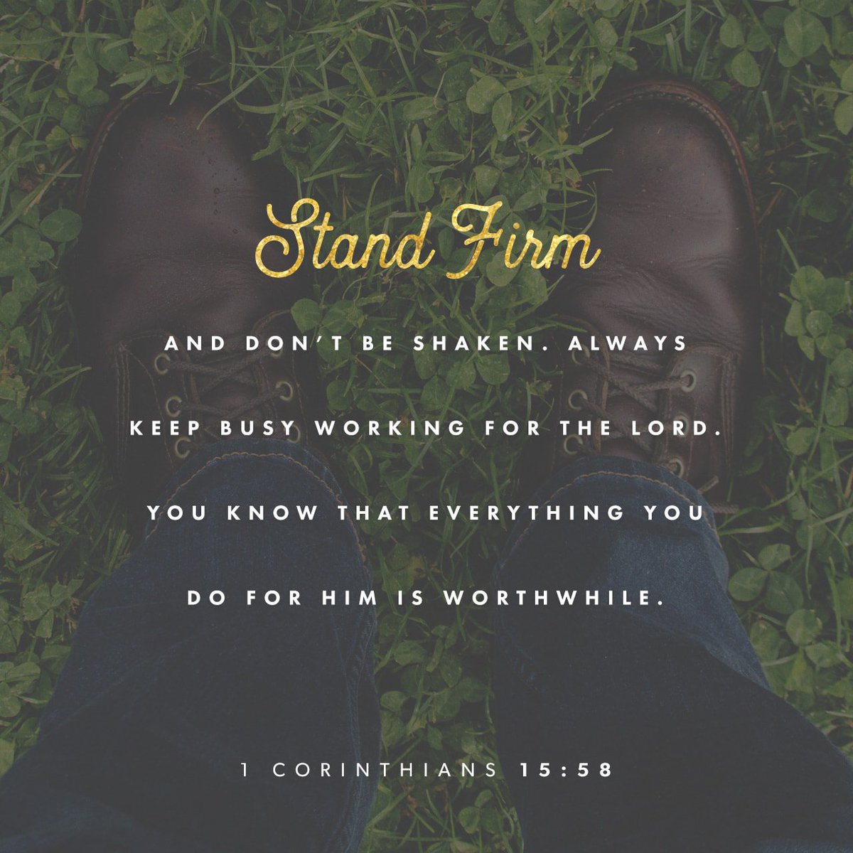 YouVersion's tweet photo. Stand firm and don't be shaken. Always keep busy working for the Lord ... everything you do for him is worthwhile. https://t.co/n1RCS7k4Jg https://t.co/XlpXUwg9NF