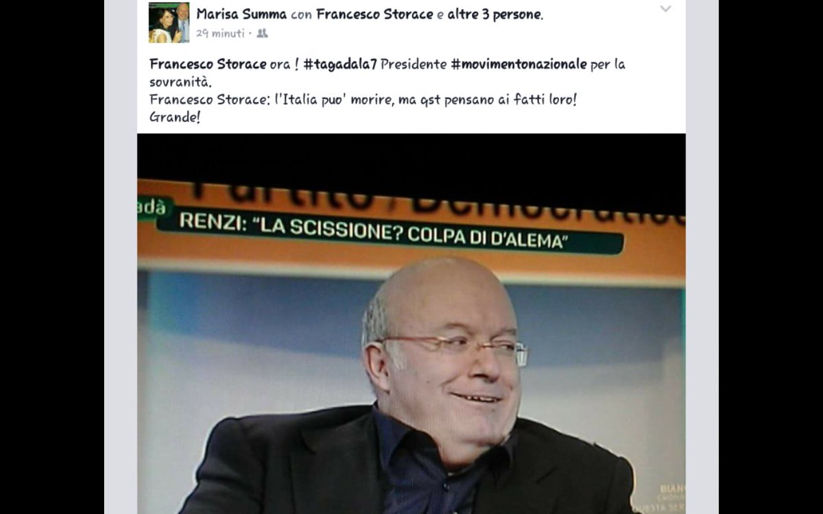 marisaLaDestra's tweet photo. @Storace @AlemannoTW @robertomenia @ggciardi @carelliroma "L'IT può morire e qst pensano solo ai fatti loro"#aggregare #movimentonazionale https://t.co/B29xrxR9b4