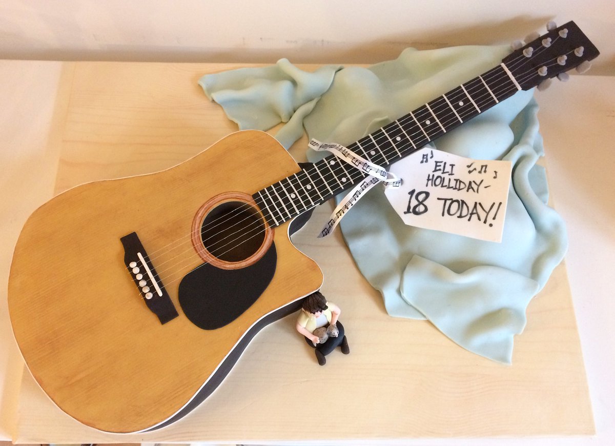 An <a href="/Ashbury_MI/">Ashbury Music Ins.</a> guitar #cake for Eli's 18th. Chocolate on the inside, but the strings could only be used for flossing! 😆
