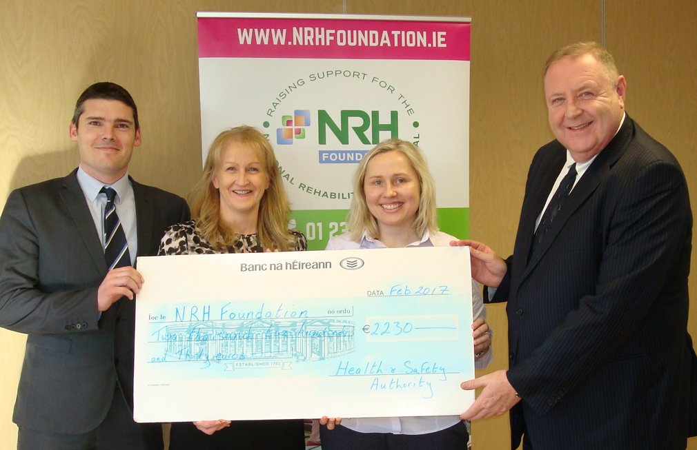 TheHSA's tweet image. HSA Inspectors present a cheque for €2,230 to the National Rehabilitation Hospital