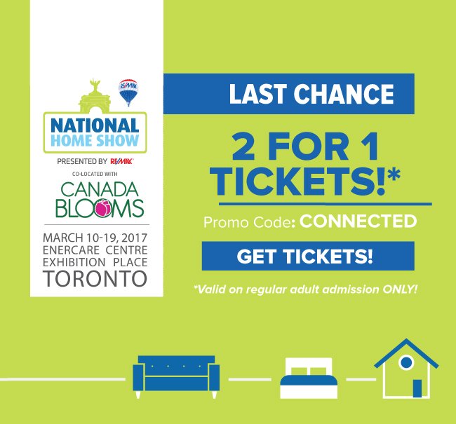 HomeShowsTO's tweet photo. Last chance for #2for1 tickets to the #NationalHomeShow: https://t.co/rZtxD2lErm *adult admission only. https://t.co/t1MPwmKFiO