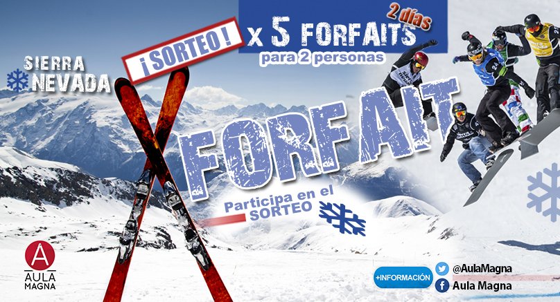 AulaMagna's tweet photo. ¿Preparad@ para disfrutar de la nieve? Estamos de SORTEO llévate 1 Forfait doble para 2 por RT en #SierraNevada Info https://t.co/Bfs2CPyJUX https://t.co/0flgEdUk4n