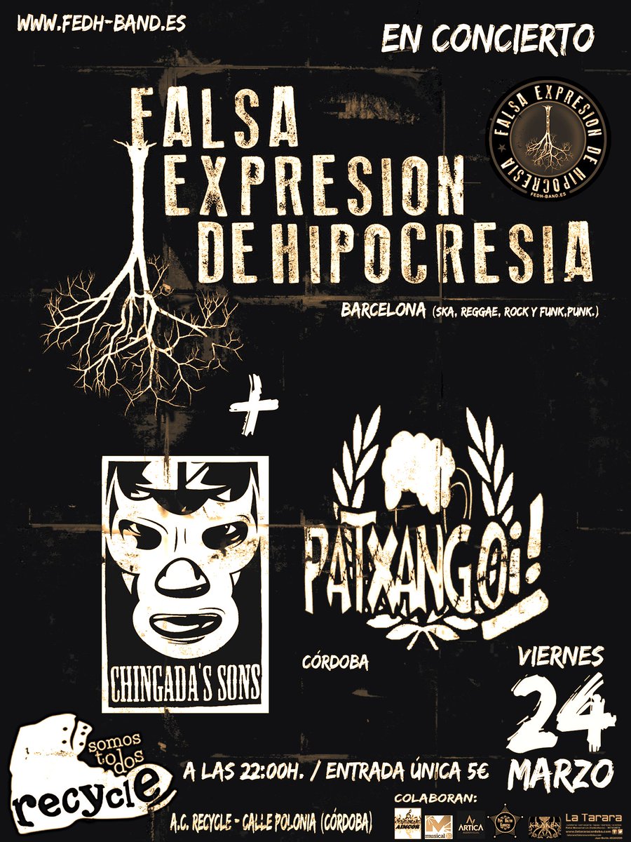 salarecycle's tweet photo. FEDH + Chingada´s Sons + Patxangoi
Viernes 24 Marzo 2017
A las 22:00h./ Entrada única 5€ https://t.co/605l5JFlKj