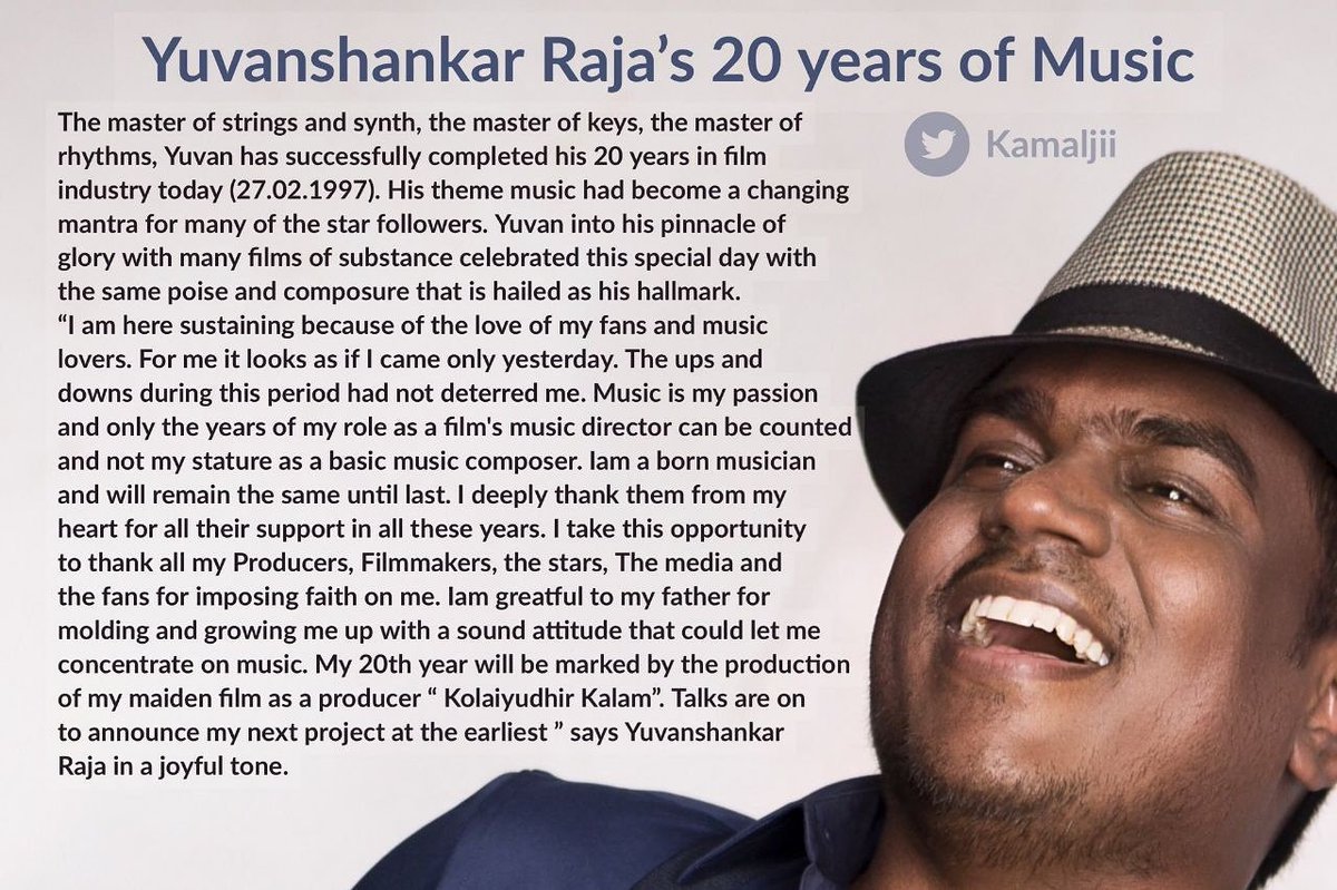 YuvanSoulMusic's tweet photo. @thisisYSR thanking His FANS ,Music Lovers,Producers Filmmakers for their Love & Support #Yuvan20 #YSR20
#20YearsOfYuvanism
@YuvanSoulMusic https://t.co/MEbt6juamS
