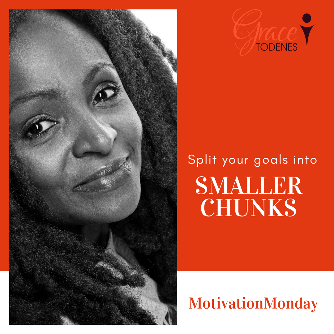 GraceTodenes's tweet photo. Splitting your goals into smaller goals…this gives you milestones that motivate you! #MotivationMonday #LifeCouchGT https://t.co/dF0EOF61YB