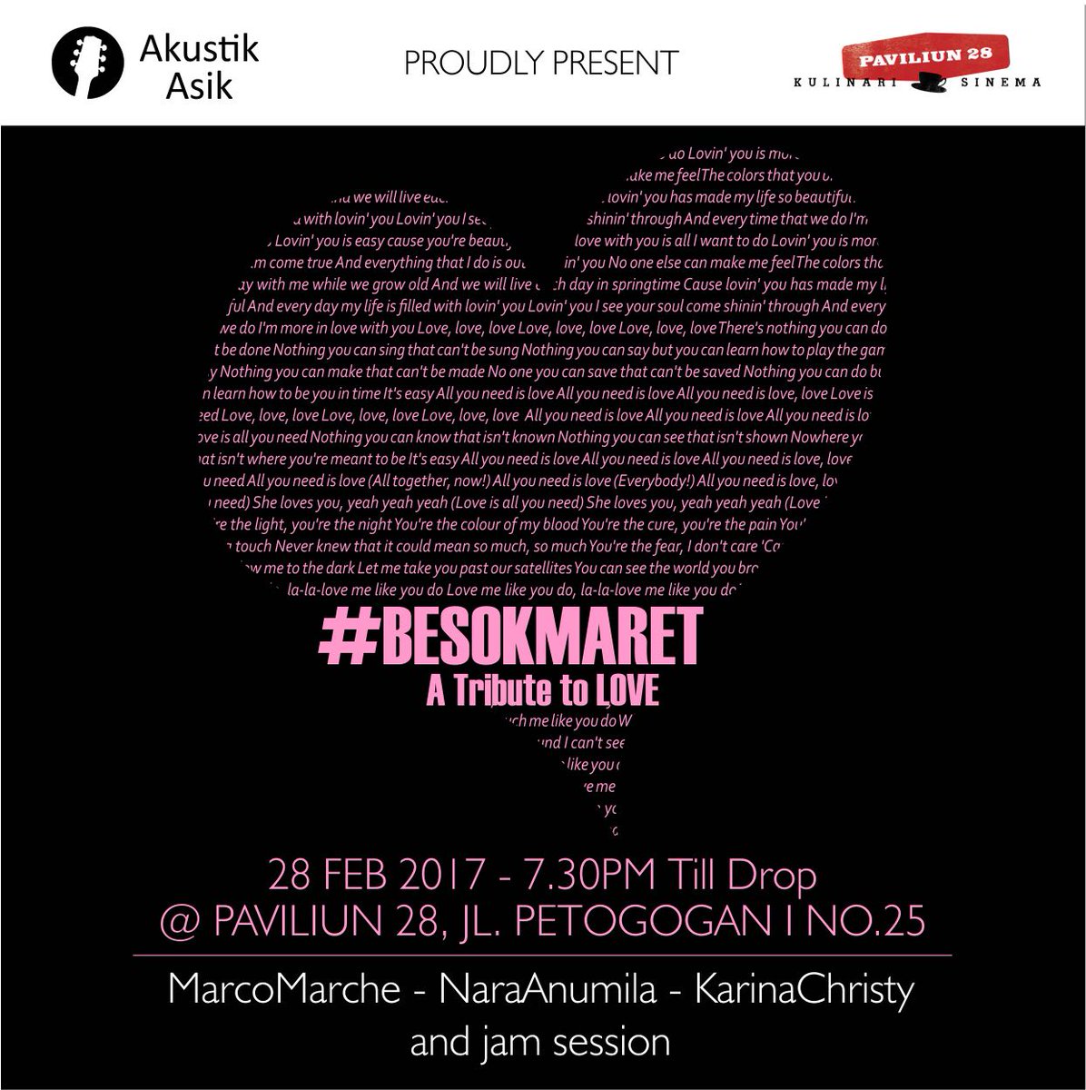 rangpren's tweet photo. Informasi live music dekat-dekat ini:
👉 Akhir Februari (alias BESOK): #BesokMaret A Tribute to Love,
👉 Pertengahan Maret: Anniv @Jkt48Jaksel https://t.co/J0moqYnJvh