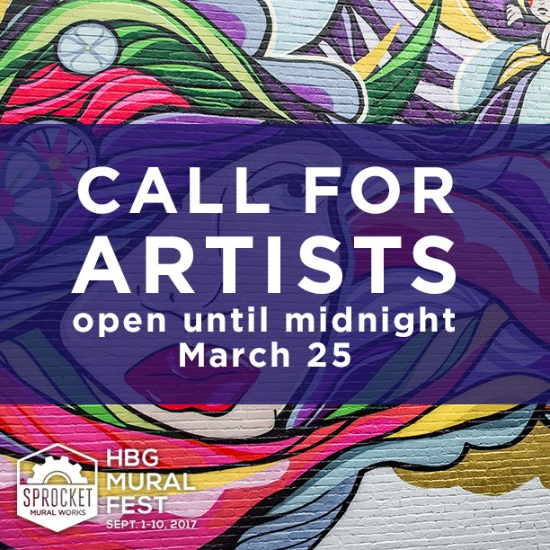 SprocketMurals's tweet photo. Excited to announce the call for artists for the 1st Harrisburg #Mural Festival. Open until March 25. More info at https://t.co/iPWTPfCwvu https://t.co/c48AB44zJm